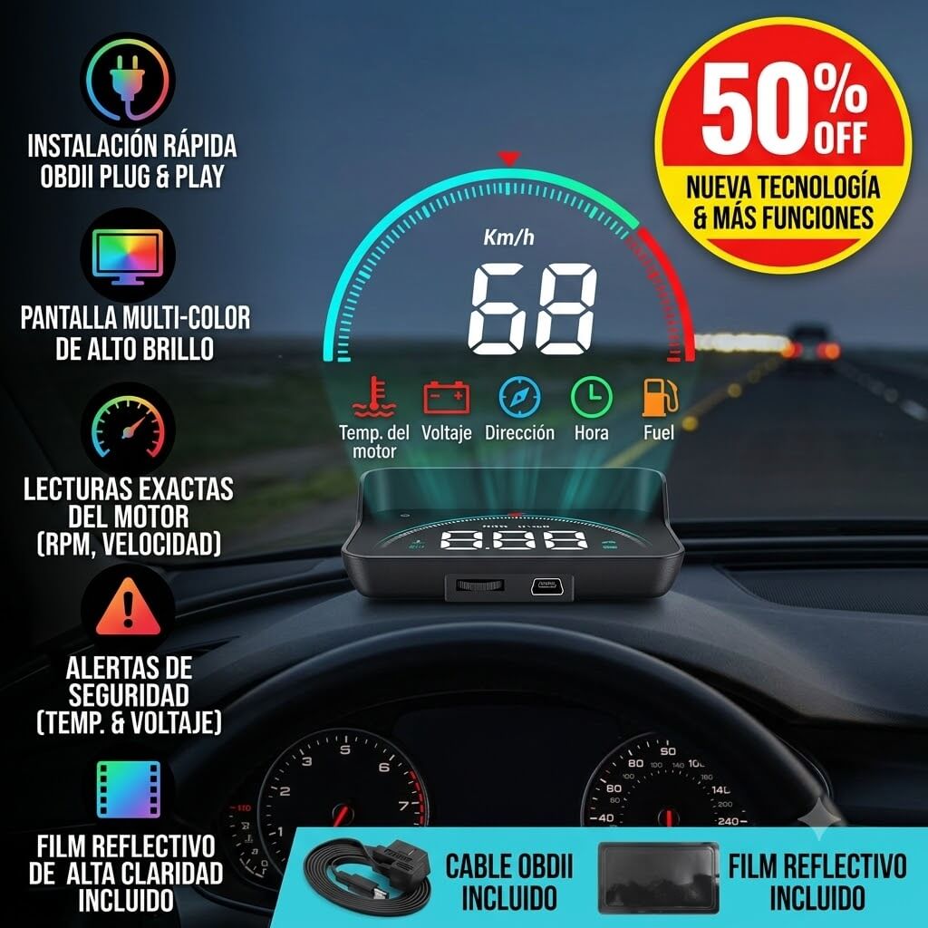 Pantalla multifunción con 6 modos: Velocidad, RPM, temperatura, voltaje, presión, distancia y más.