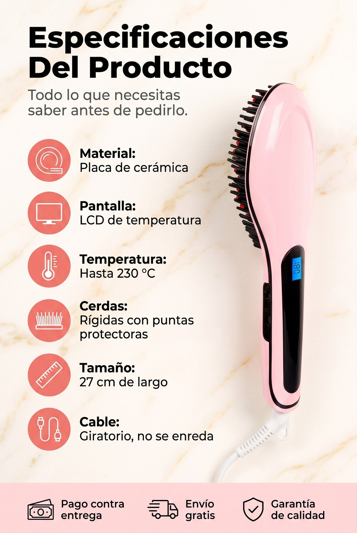 Especificaciones del cepillo alisador electrico