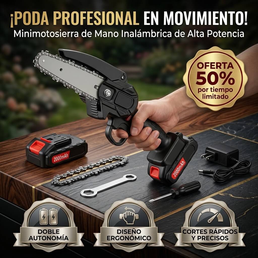 50% OFF🔥 Motosierra Mini Sin Escobillas. Inalámbrica, Ligera y Potente para Podar sin Esfuerzo