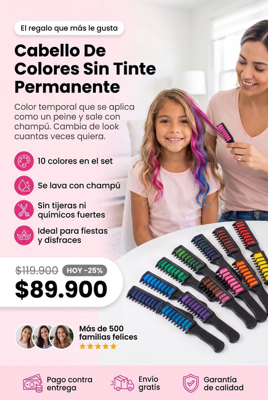 Peine de tiza para el cabello, 10 colores